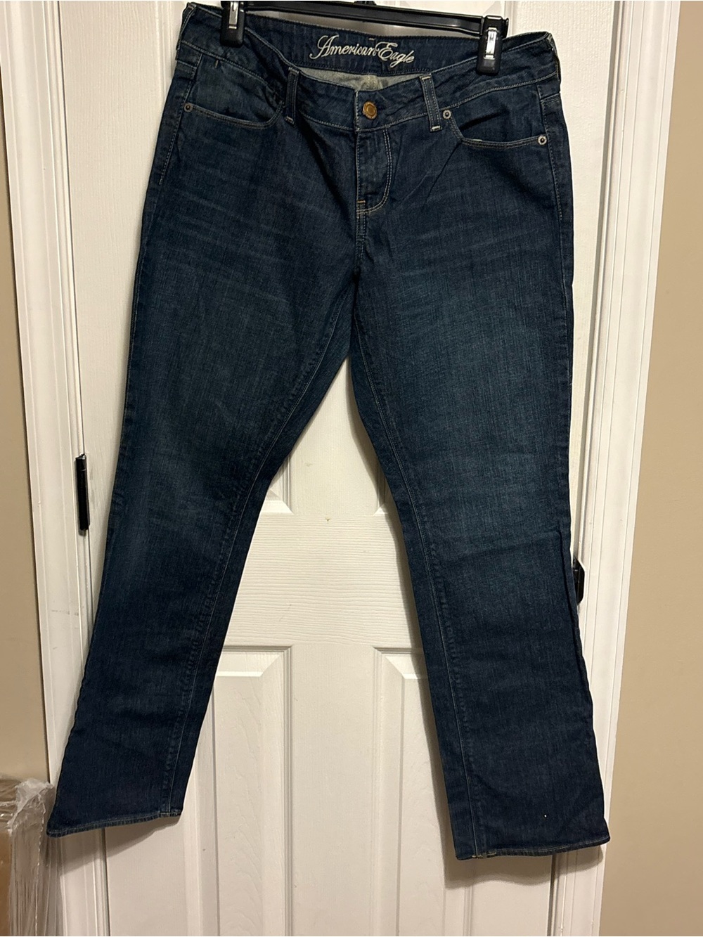 Vintage American Eagle Outfitters Women's Dark Blue Stretch Jeans
